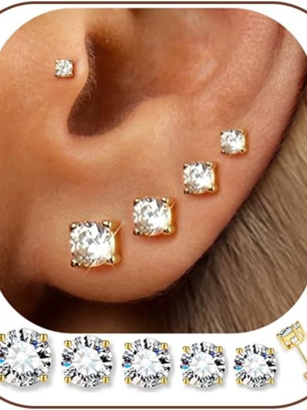 5 Pairs 14K Gold Plated Stud Earrings for Women, Hypoallergenic Earring Sets for